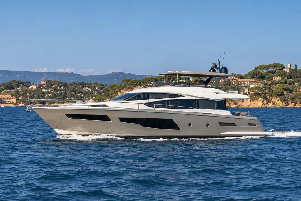 Motor yacht viewed from the water near Saint-Tropez