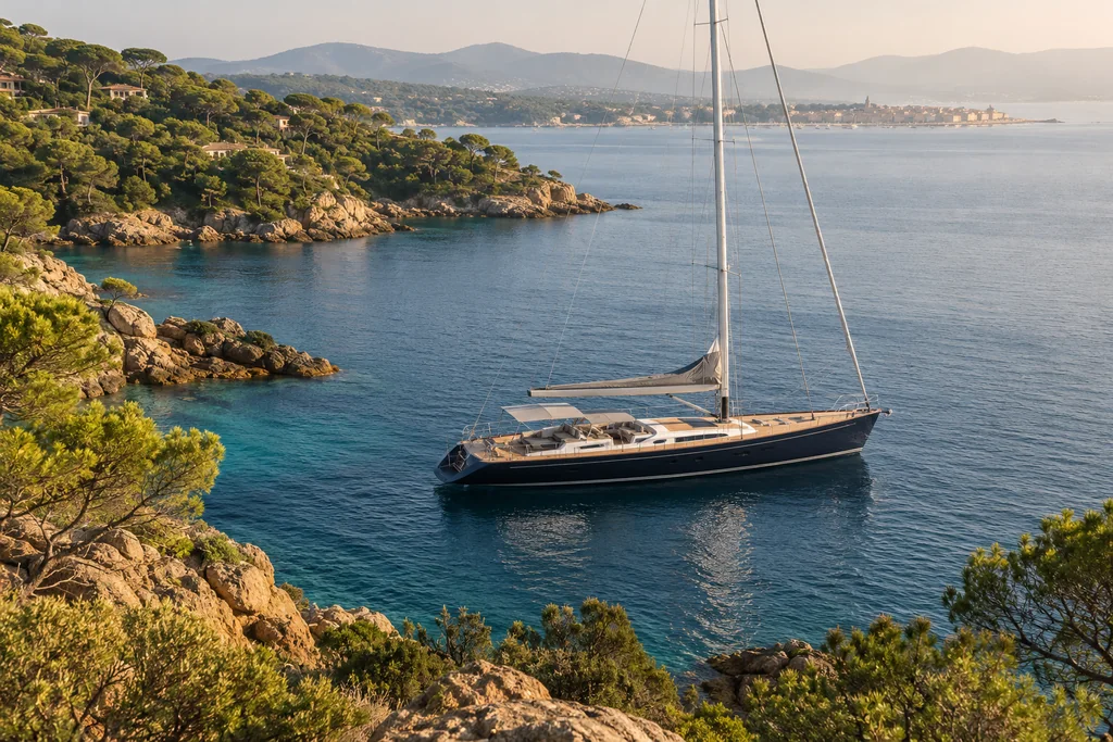 Voilier le long de la côte près de Saint-Tropez