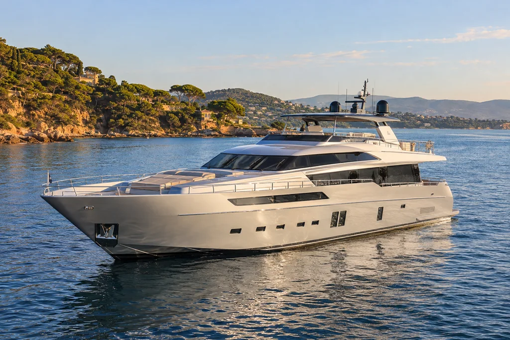 Yacht at anchor off the coast near Saint-Tropez